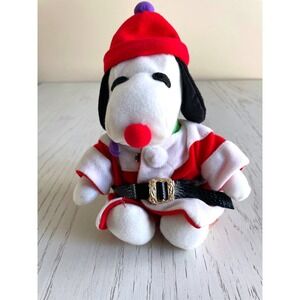 Vintage Snoopy Santa Claus Plush - Red Nose & Purple Pom-Pom - Peanuts Christmas